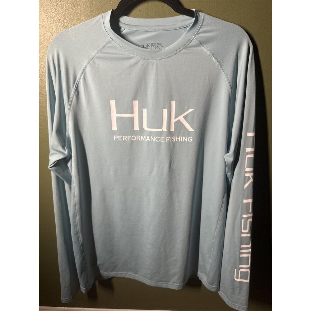 Huk Shirt Men Medium Blue Performance Pursuit Fishing Long Sleeve Vented Outdoor